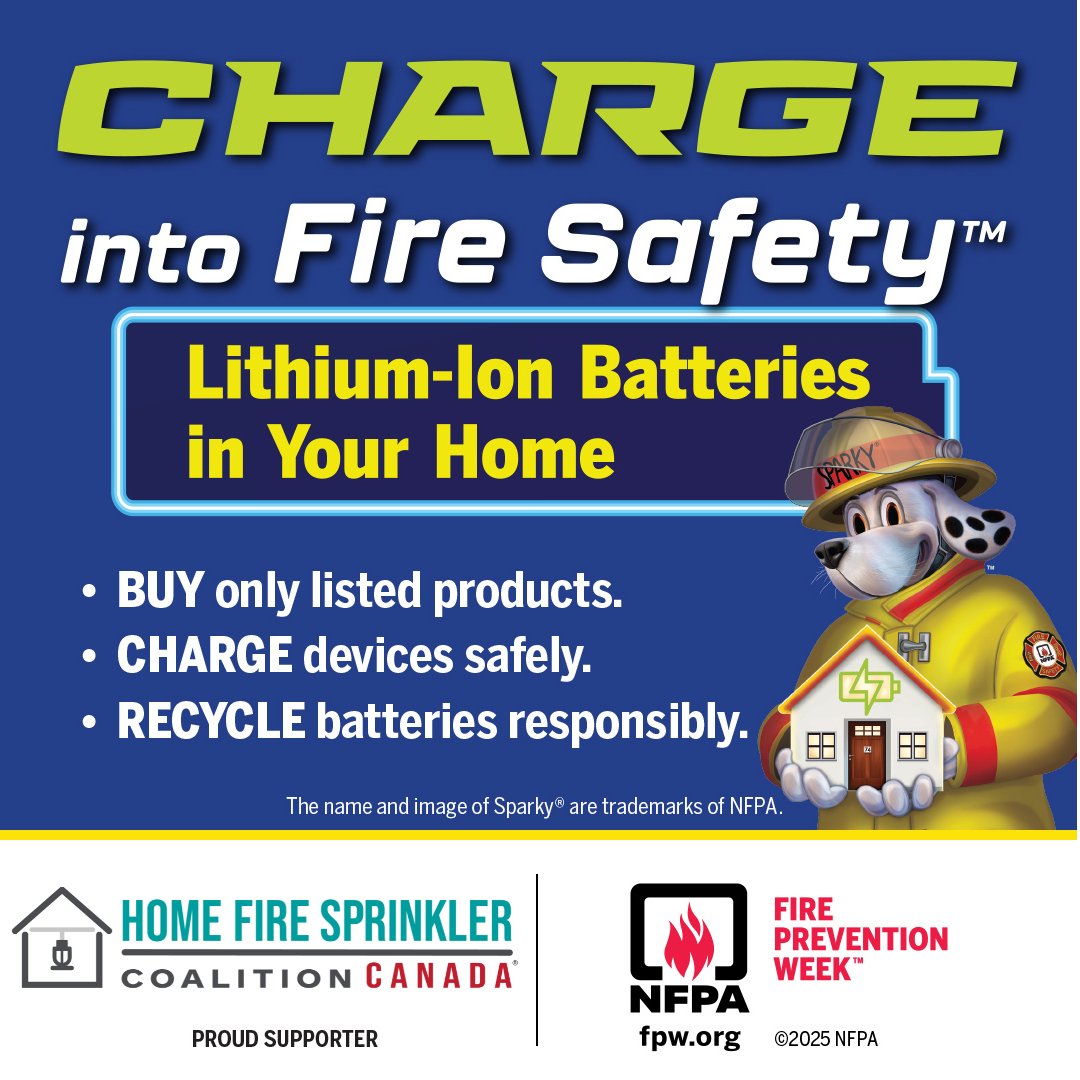 It’s Fire Prevention Week!

Smoke alarms, escape plans and home fire sprinklers save lives – and protect firefighters.

Learn more: homefiresprinklercanada.ca

#FirePreventionWeek #HomeFireSprinklers