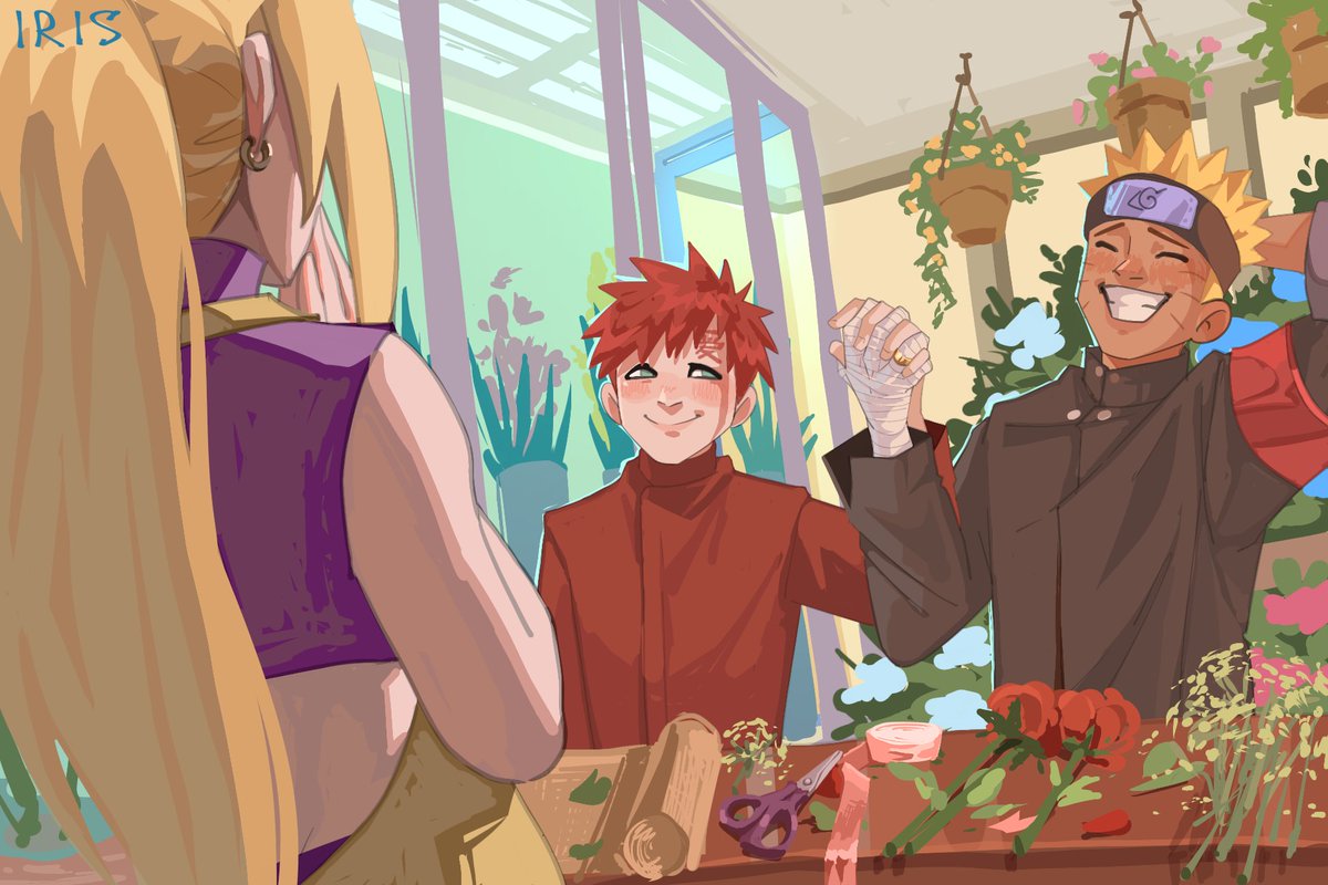 IRIS_mon_cher's tweet photo. ❤️💛 #narugaaweek2025 !!
Day 4
"Hands" / "Flower shop"

Ino: What occasion do you need flowers for? ...Ah? AAA??

@naturecalls111
@GaaNaru_fanart
#gaanaru #narugaa #Gaara #Naruto https://t.co/mkB4UfXHTd