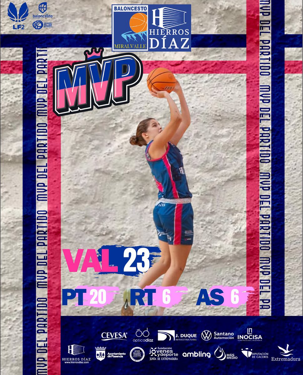 👑 𝐌𝐕𝐏 𝐃𝐄 𝐋𝐀 𝐉𝐎𝐑𝐍𝐀𝐃𝐀

Nuestra jugadora Lucía Navas se convierte en la MVP de la primera jornada de la liga.

20 puntos, 6 rebotes y 6 asistencias para un total de 23 de valoración 🪄

¡Gran trabajo, Lu! 💙🩷

#pasiónMiralvalle