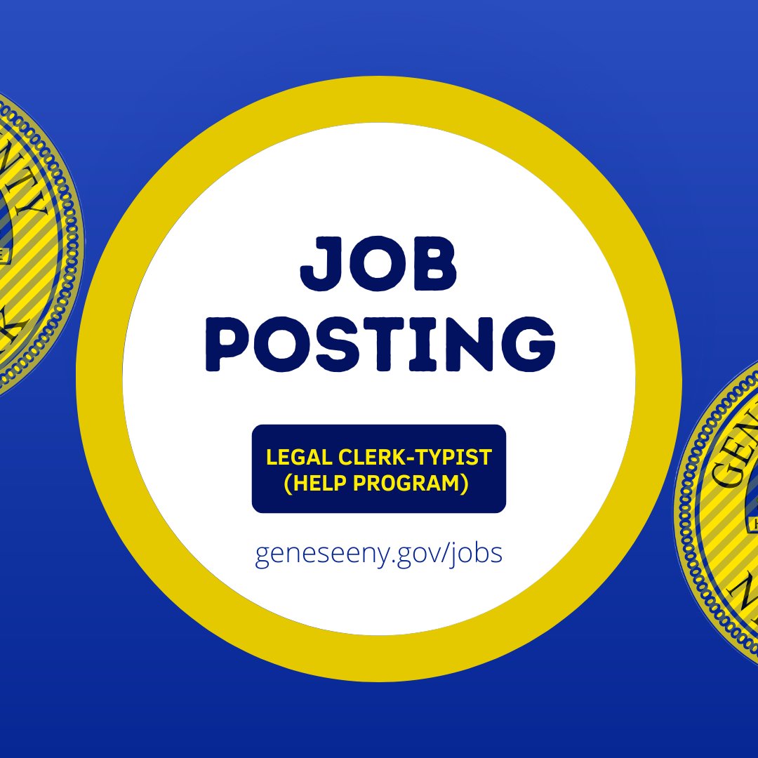 The Genesee County Public Defender’s Office is seeking a Legal Clerk-Typist — part of the HELP Program, meaning no civil service exam required!

✅ Health, vision &amp; dental
✅ Paid holidays, vacation &amp; sick time
✅ NYS Retirement

Apply now 👉 bit.ly/GenCoOpenposit…