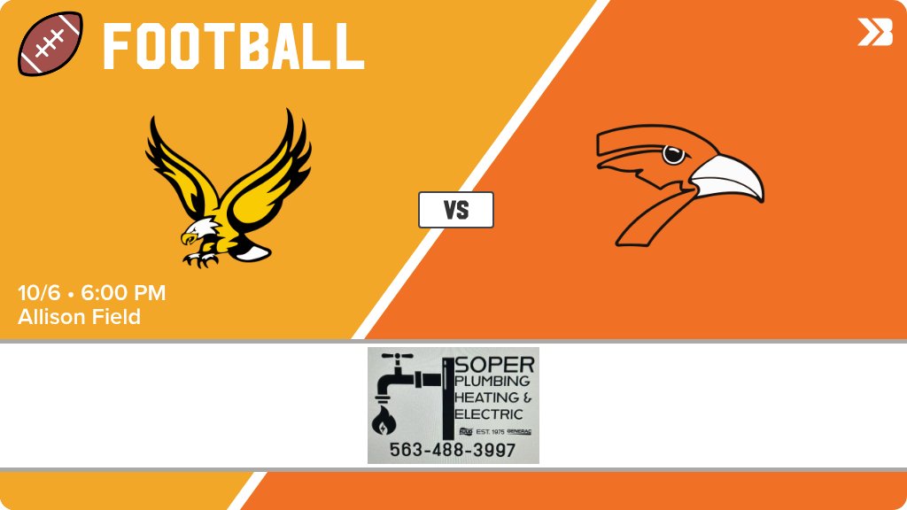 Football (Junior Varsity) Game Day! - Check out the event preview for the The Midland Eagles vs The Springville Orioles. It starts at 6:00 PM and is at Allison Field. gobound.com/ia/ihsaa/footb…