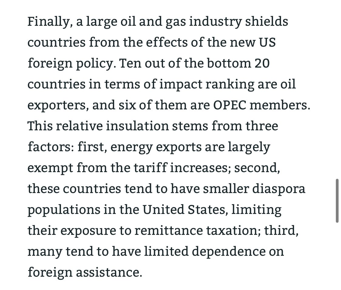 jmenendev's tweet photo. 3) Exportadores netos de petróleo y derivados aparecen sistemáticamente entre los menos afectados, principalmente porque las nuevas tarifas excluyen a la industria (y muchos de estos países tienen un nivel de ingresos altos, reforzando 1)) https://t.co/y7ZuiAY2xN