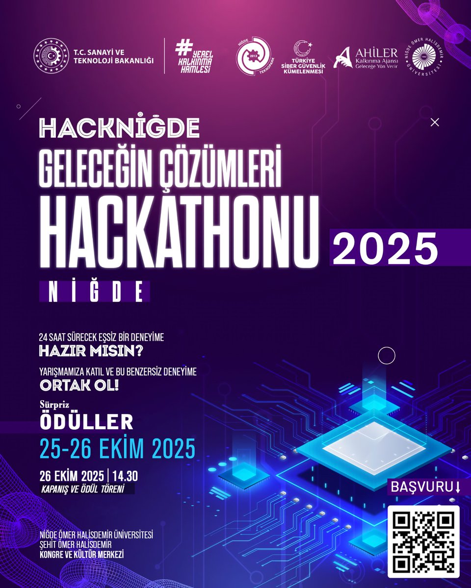 Türkiye Siber Güvenlik Kümelenmesi, Ahiler Kalkınma Ajansı, Niğde Ömer Halisdemir Üniversitesi ve Niğde Teknopark işbirliğinde düzenlenen  geleneksel "HACKNİĞDE GELECEĞİN ÇÖZÜMLERİ HACHATHONU -2025"  heyecanı başlıyor. 25-26 Ekim 2025 tarihlerinde 24 saat sürecek heyecan dolu ve