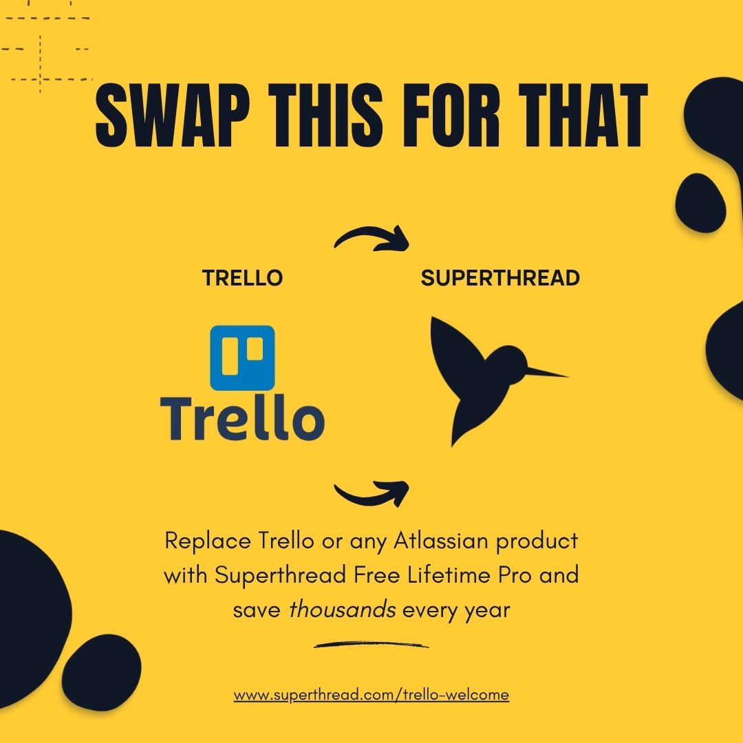 Superthread_'s tweet image. Our CEO built his first company using the old Trello, when it was built for teams.

Now Trello’s just for personal use. 

So we built Superthread, for the teams Trello left behind.

🎁 Free Lifetime Pro Plan
💰 Save $1,000s a year

⏳ Ends in 4 days.

Link in comments 👇
