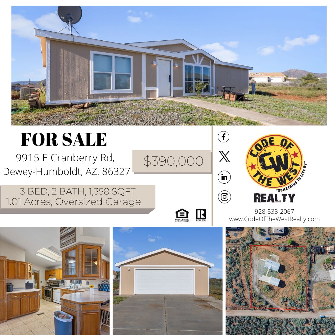 COTWRealty's tweet image. 🌟 HOME FOR SALE 🌟

📱 For more info call Code Of The West Realty at 928-533-2067
#CodeOfTheWestRealty #ArizonaHomes #WorkshopSpace #DesertLiving #AZRealEstate #NorthernAZHomes