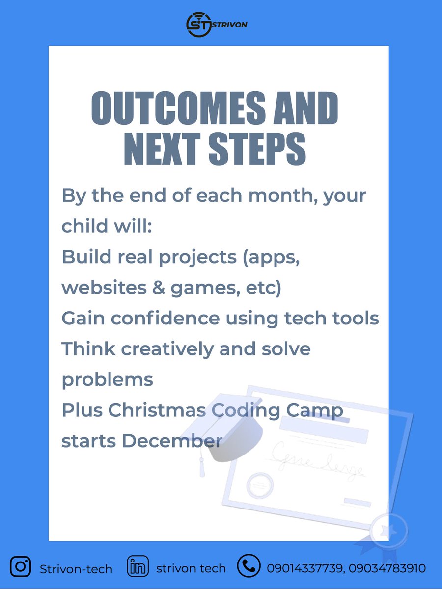 StrivonTech's tweet image. Coding, creativity & confidence; all in one weekend 💻✨
Our weekend classes at Strivon Tech help kids learn real tech skills, from websites to mobile apps.
Small groups. Big results. 🚀
📅 Sat & Sun; Ages 6–16
💬 DM to register your child today.
#CodingForKids #StrivonTech