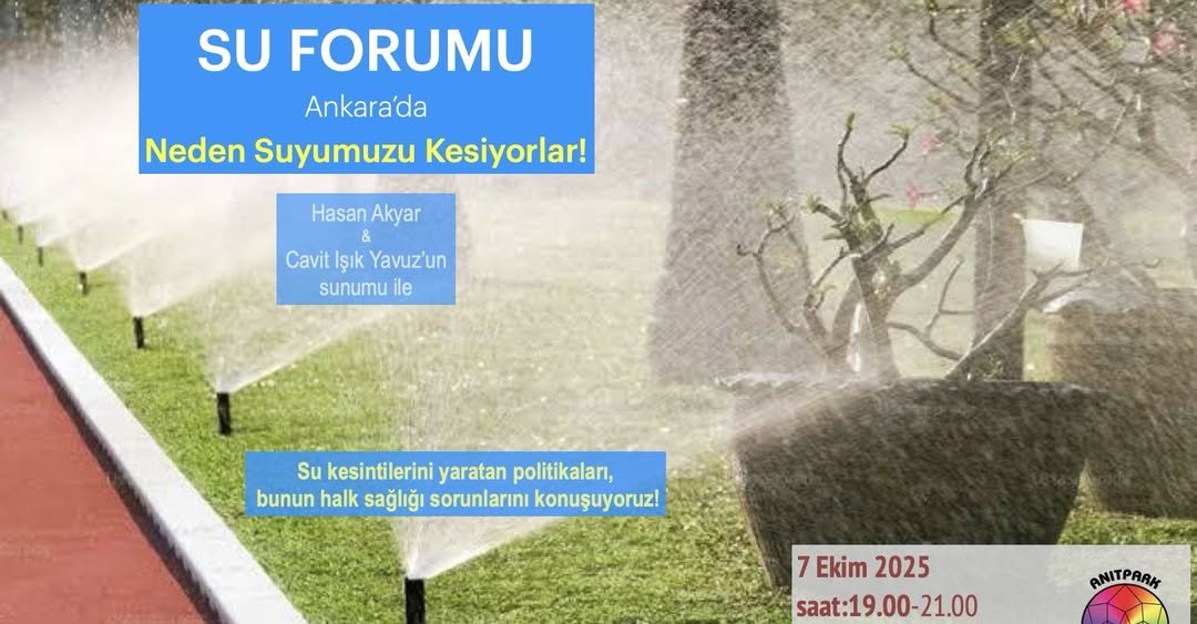 Su kesintilerinden memnun musunuz?
Suyumuz neden kesiliyor biliyor musunuz?
Bizi bekleyen ne ve ‘Yetkililer’ ne yapıyor?

Kesintiler kesintilerinin halk sağlığına etkilemeyecek mi? 

🫧 <a href="/hasanakyar3/">hasan akyar</a> ve <a href="/ciyavuz/">Cavit Işık Yavuz</a>'un sunumu ile
Su Forumu Salı 19'da⏱️