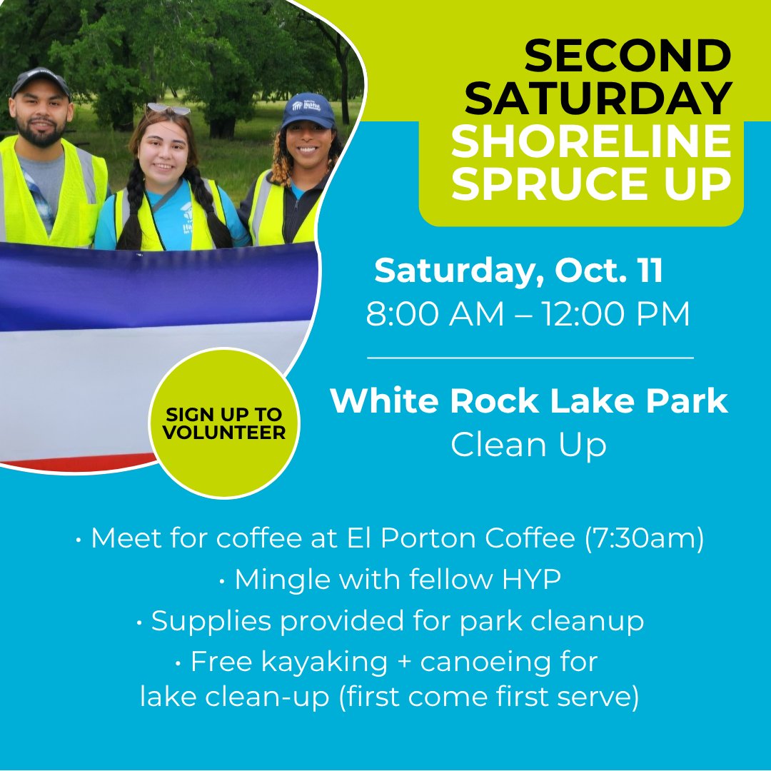 On Sat. Oct. 11, @hypdallas joins @fortheloveofthelake for a Shorline Clean-Up at White Rock Lake Park. Grab coffee at El Porton, then volunteer with us! Supplies are provided, and free kayaks available for lake clean-up (spots limited).

Sign up today: ow.ly/F2sR50X7gYo