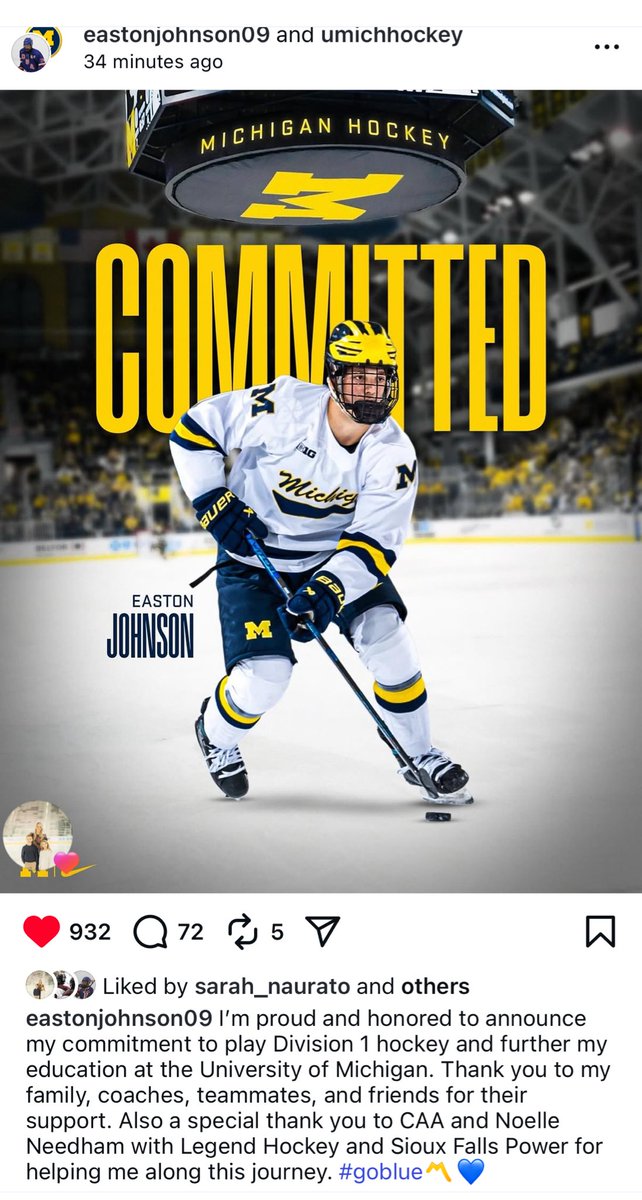 Michigan Hockey's Future 〽️ (@futureblueice) on Twitter photo BOOOOM! 💣〽️
Easton Johnson, slick LHD w/ the NTDP U17s, has committed to <a href="/umichhockey/">Michigan Hockey</a>!
The Luverne, MN native had a lot of eyes on him w/ <a href="/SiouxFallsPower/">Sioux Falls Power Hockey</a>, and that attention turned into offers from big-time western programs. Nice recruiting W for the Maize & Blue! #FutureBlue BOOOOM! 💣〽️
Easton Johnson, slick LHD w/ the NTDP U17s, has committed to <a href="/umichhockey/">Michigan Hockey</a>!
The Luverne, MN native had a lot of eyes on him w/ <a href="/SiouxFallsPower/">Sioux Falls Power Hockey</a>, and that attention turned into offers from big-time western programs. Nice recruiting W for the Maize & Blue! #FutureBlue