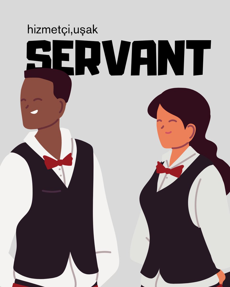 AlwaysEnglsh's tweet photo. Bugünün kelimesi: SERVANT

Anlamı: Hizmetçi, uşak

CEFR seviyesi: B2 (orta-üst seviye)

Kullanım: Genellikle tarihi ve edebi metinlerde ya da resmi yazışmalarda görülür, günlük konuşmada nadiren kullanılır.

Örnek cümle:
 "The servant prepared a delicious meal for the guests." https://t.co/OdaOPgVe7U