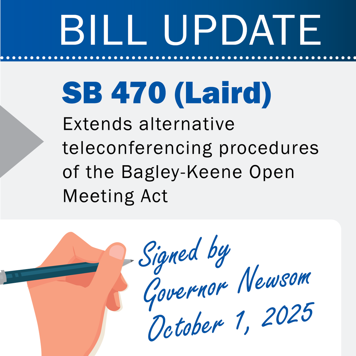 CCoA celebrates the passage of Senator John Laird’s Senate Bill 470, signed into law by the Governor Oct 1, 2025. The bill ensures that state bodies continue leveraging  teleconferencing  for greater public participation, and broad representation.
rebrand.ly/SB470Laird