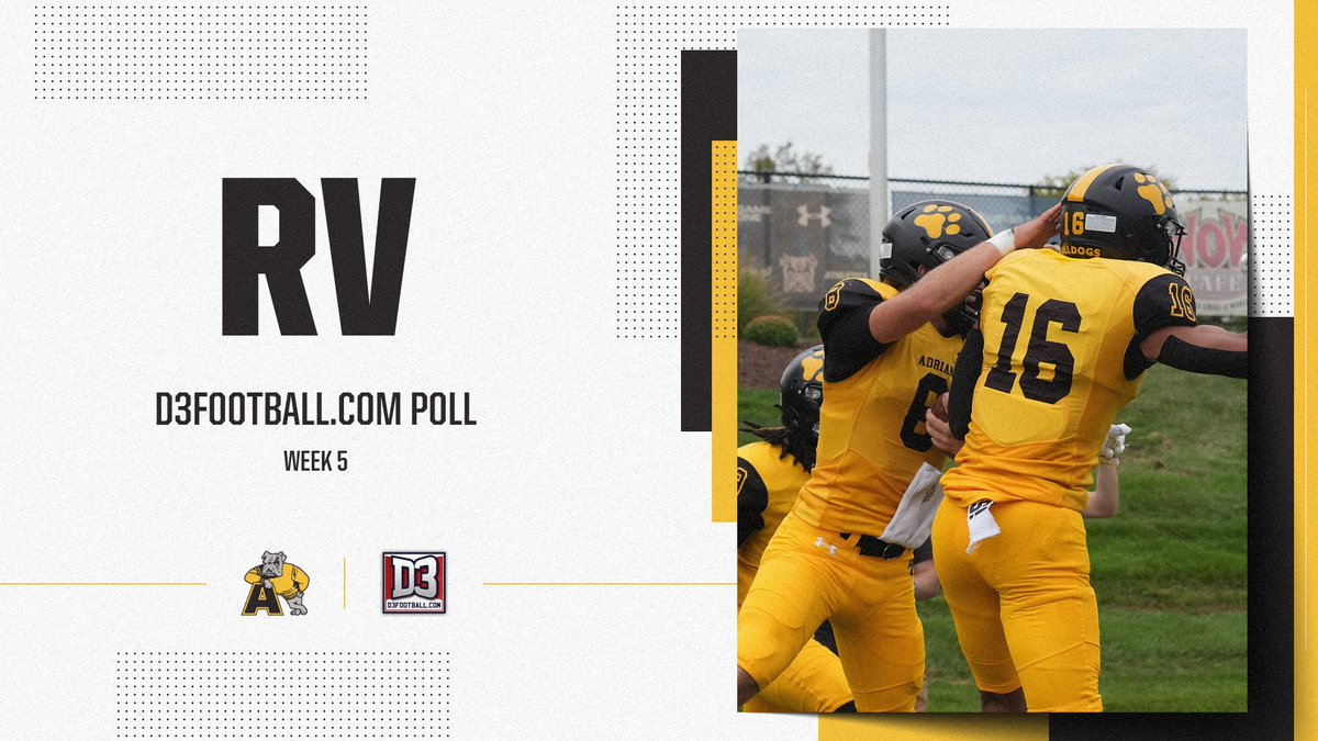 The <a href="/AdrianCollegeFB/">Adrian College Football</a> team receives votes in the Week 5 <a href="/d3football/">D3football.com</a>.com Top-25 Poll

📰tinyurl.com/bhuextsm

#d3fb #d3football #GDTBAB
