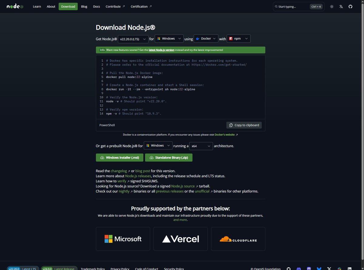 <a href="/nodejs/">Node.js</a> now highlights all the organizations that support us. Thank you <a href="/Cloudflare/">Cloudflare</a> @Vercel @DigitalOcean <a href="/Microsoft/">Microsoft</a> and many others for the continued support towards Node.js!