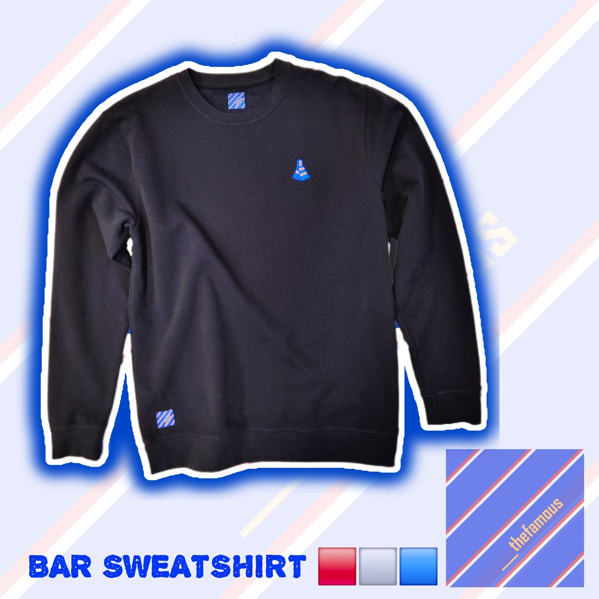 ___thefamous's tweet photo. New Famous Bar Sweatshirt. Certified organic cotton. Lighter 280gsm weight, perfect for layering or down the pub on match day 🟥⬜🟦 https://t.co/2cpzwL3E3c
