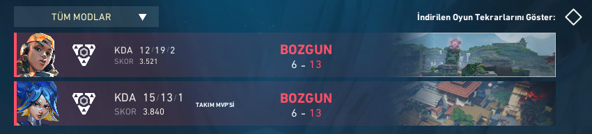 6-13 vs <a href="/eternalfiregg/">Eternal Fire</a> 
6-13 vs <a href="/FUTesportsgg/">FUT Esports</a>  rakiplerin ve takım arkadaşlarımın eline sağlık.