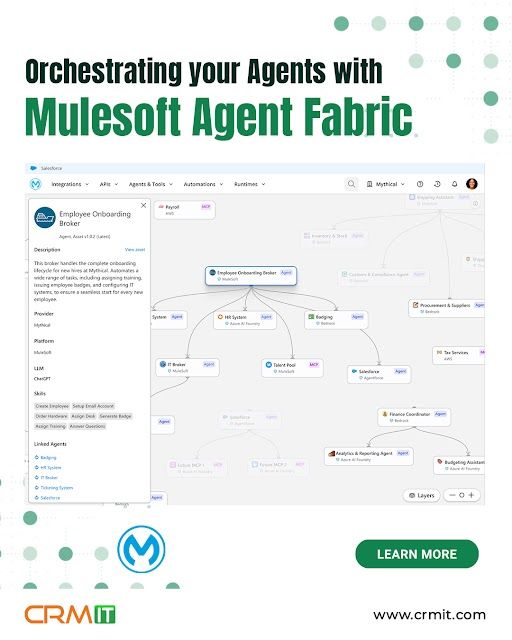 crmitsolutions's tweet image. As AI adoption surges, so does #AgentSprawl 🤖
Transform chaos into a coordinated advantage with #MuleSoft Agent Fabric.

✅ Secure orchestration
✅ Governance
✅ Trust across digital agents

Talk to our experts  👉    bit.ly/437CBD4

#AI #Integration #CRMIT