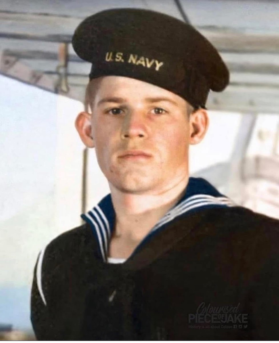Jason_R_Burt's tweet photo. In 1942, a 12-year-old lied about his age to join the Navy. He became a decorated war hero at age 13 but was thrown out of the Navy after his mom found out. 

Seaman 1st Class Calvin Graham
-Bronze Star 🎖️
-Purple Heart 💜
-Navy Unit Commendation ⚓️

@PieceJake on the color 🎨 https://t.co/HNC18E8apa