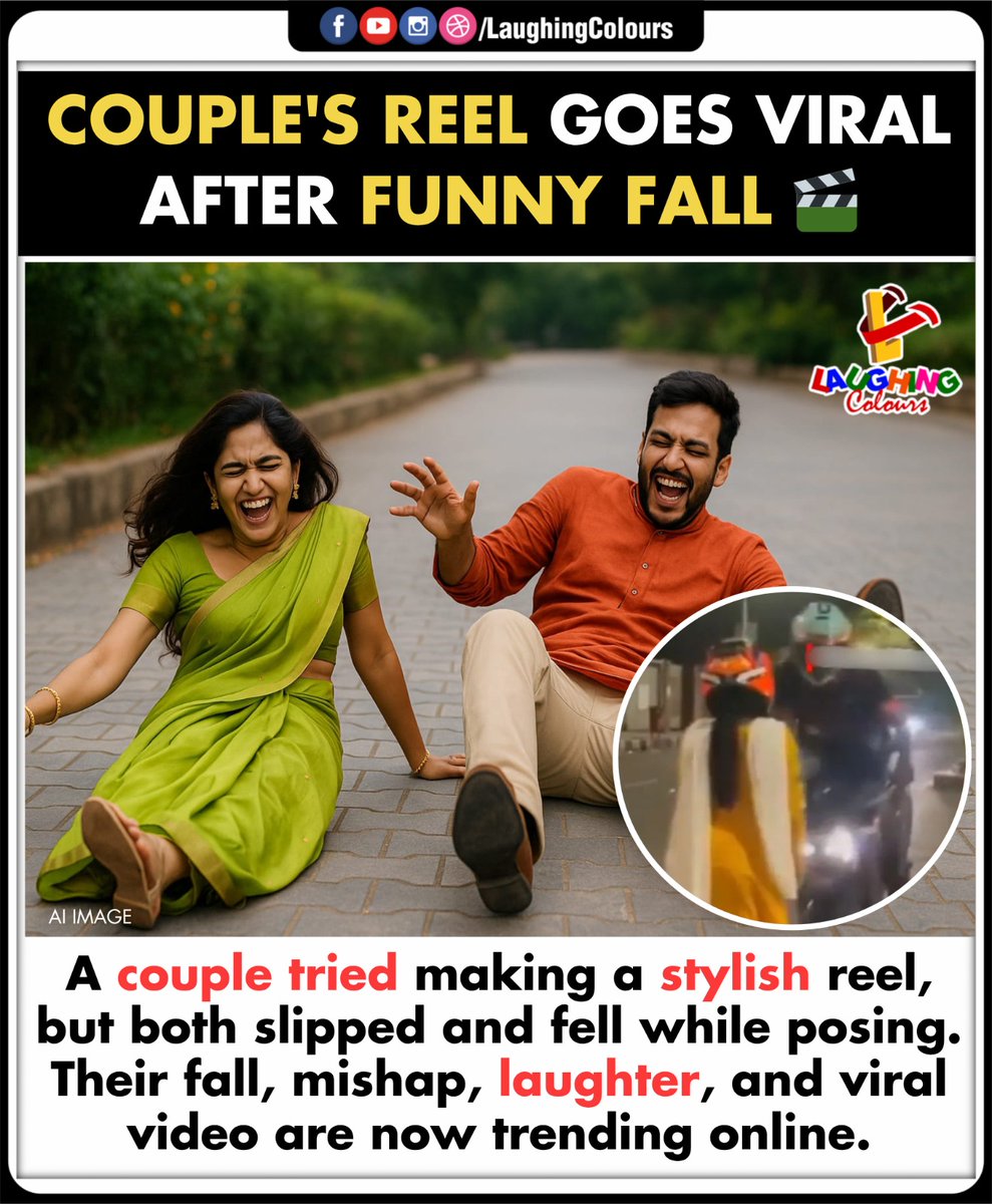 LaughingColours's tweet image. When reel turns real 😂

#ViralReel #FunnyCouple #EpicFall #TrendingNow #LaughterTherapy #LaughingColours