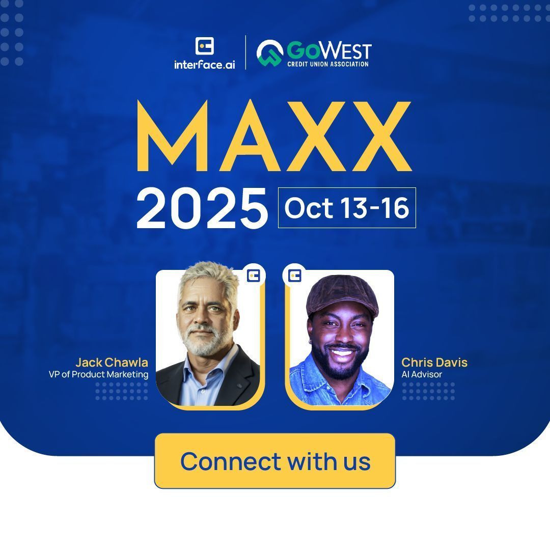 interfaceAI's tweet image. Just 1 week to go until MAXX2025! ⚠️
Meet the interface.ai team at booth #341 to discover how AI Agents are transforming how credit unions engage & serve members.
Better yet, book a time to chat with us at the event: interface.ai/events/maxx-20…
#MAXX2025 #AgenticAI