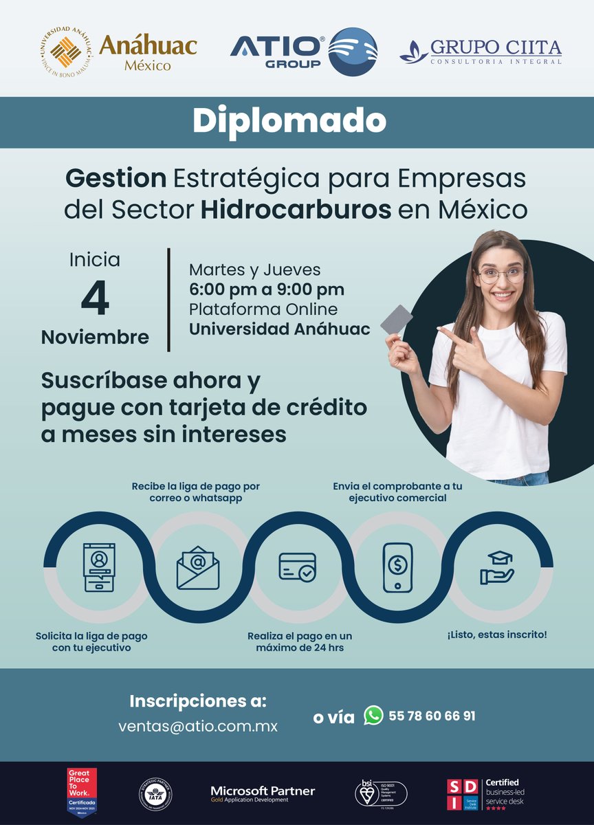 #ATIOGroup junto a <a href="/grupociita/">Grupo CIITA</a>, te invitan a inscribirse al #diplomado "Gestión Estratégicas para Empresas del #SectorHidrocarburos en México"

✨Pago a meses sin intereses.
📅 4 de noviembre - martes y jueves
⏰ 6:00 pm a 9:00 pm - Online
📩 ventas@atio.com.mx o al  📱5578606691