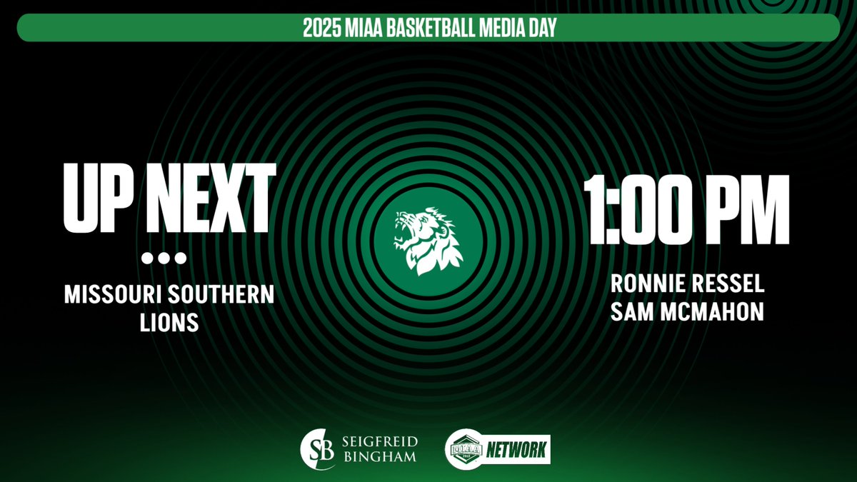 After the break, the Lions of Missouri Southern are UP NEXT at MIAA Basketball Media Day presented by Seigfreid Bingham. Tune in to TheMIAANetwork.com