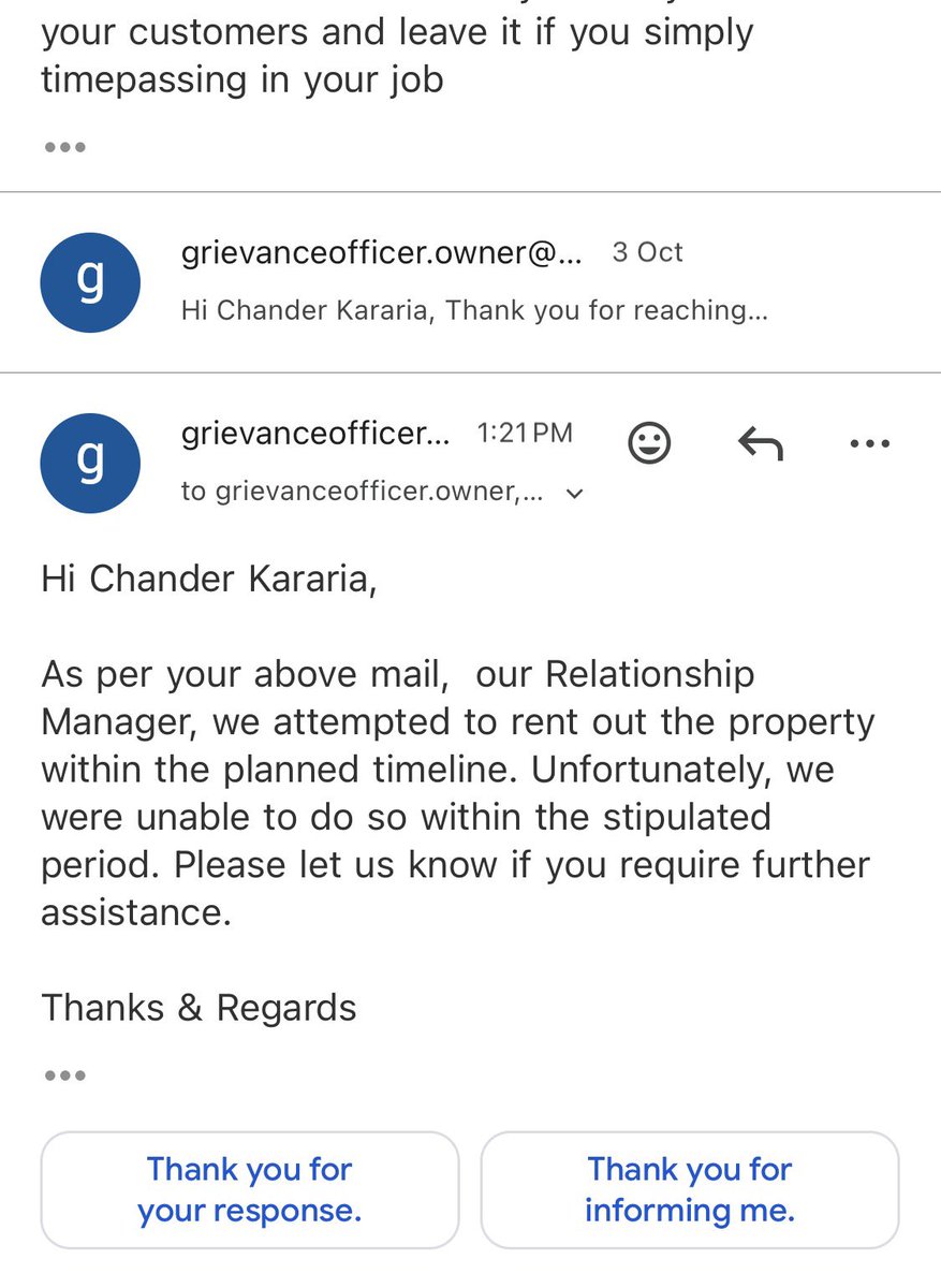 ChanderKararia's tweet photo. @NoBrokerCare See the grievance officer response.. what a great resolution https://t.co/wKz0jliJoy