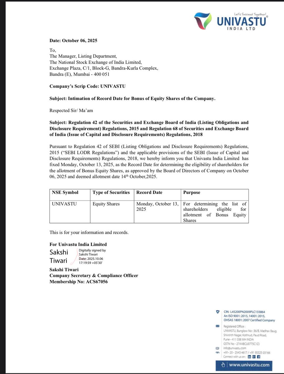 Vivek_Ruparel's tweet image. #BONUS #UNIVASTU #RecordDate