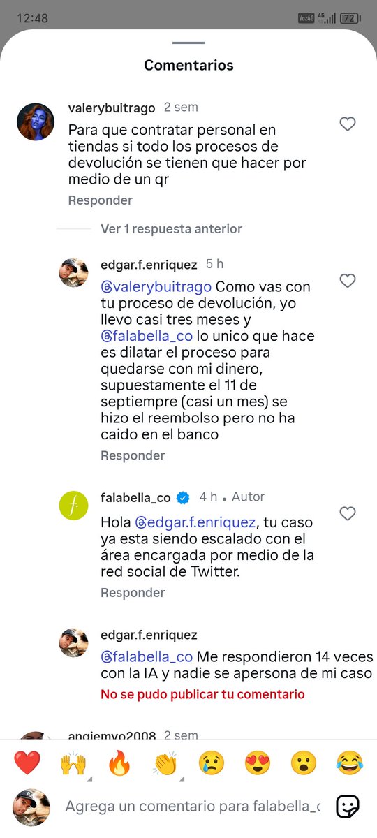 EDGUIRS's tweet photo. los funcionarios de @Falabella_co  tienen vergüenza empece a comentar varias de sus quejas en redes sociales y me bloquearon para que no les pueda comentar y en facebook ocultan los comentarios negativos, i temtam silenciar a las personas que estafan @sicsuper https://t.co/KkeKGxLnZH