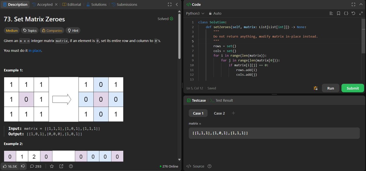 dynamicrpd's tweet photo. Day 59- Will be starting a basic gen ai project for some experience.
Leetcode:-
✅417. Pacific Atlantic Water Flow
✅73. Set Matrix Zeroes
#buildinginpublic #LearnInPublic #Python #pythonlearning #CodingJourney #Coding #LeetCode #pythonprogramming https://t.co/PtZc7VVFuA