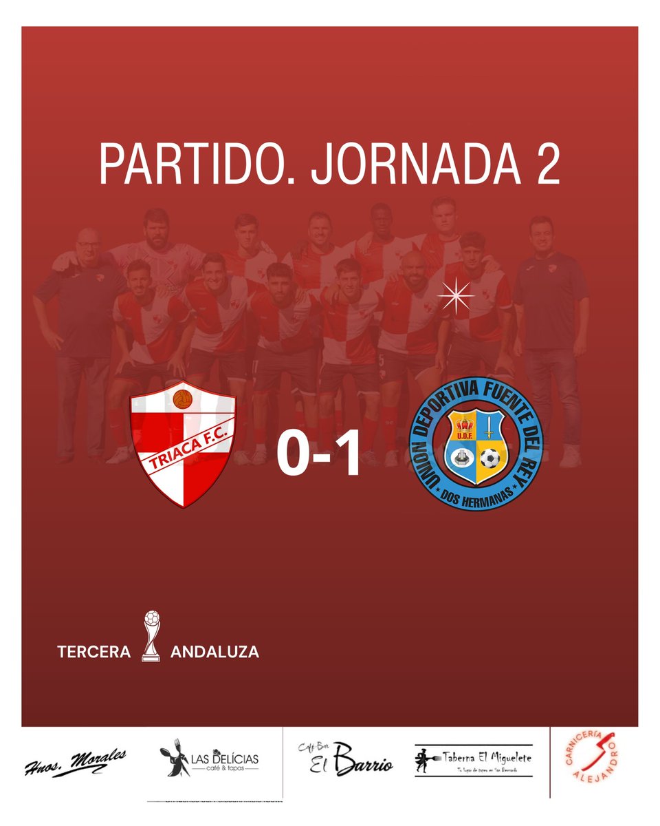 TriacaFC's tweet image. Jornada 2
Rendirse no es una opción
Nuestro conjunto arlequinado cayó por la mínima con un gol en el 89, después de una segunda parte en la que se bajó el rendimiento futbolístico.
El próximo domingo viajamos a Bellavista. Tenemos muchas ganas de volver a sumar 3 puntos