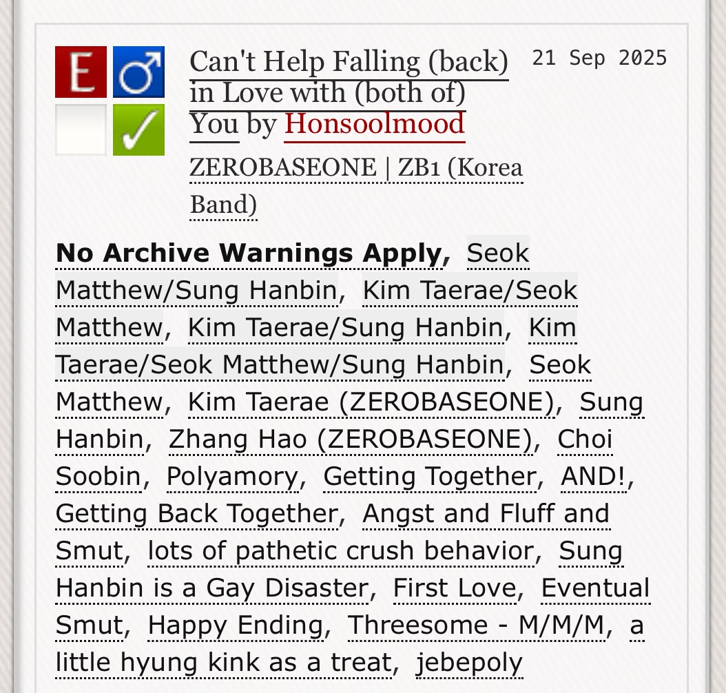 HonsoolMood's tweet photo. @jbwfic Can’t Help Falling (back) In Love With (both of) You
maettaelbin 
13k words 🔞
written for @jebepoly2 

After 5 years, bin reconnects with his ex and gets a little more than he bargained for! 

https://t.co/G5PlA6eZlm https://t.co/ZVSgdRqlSq