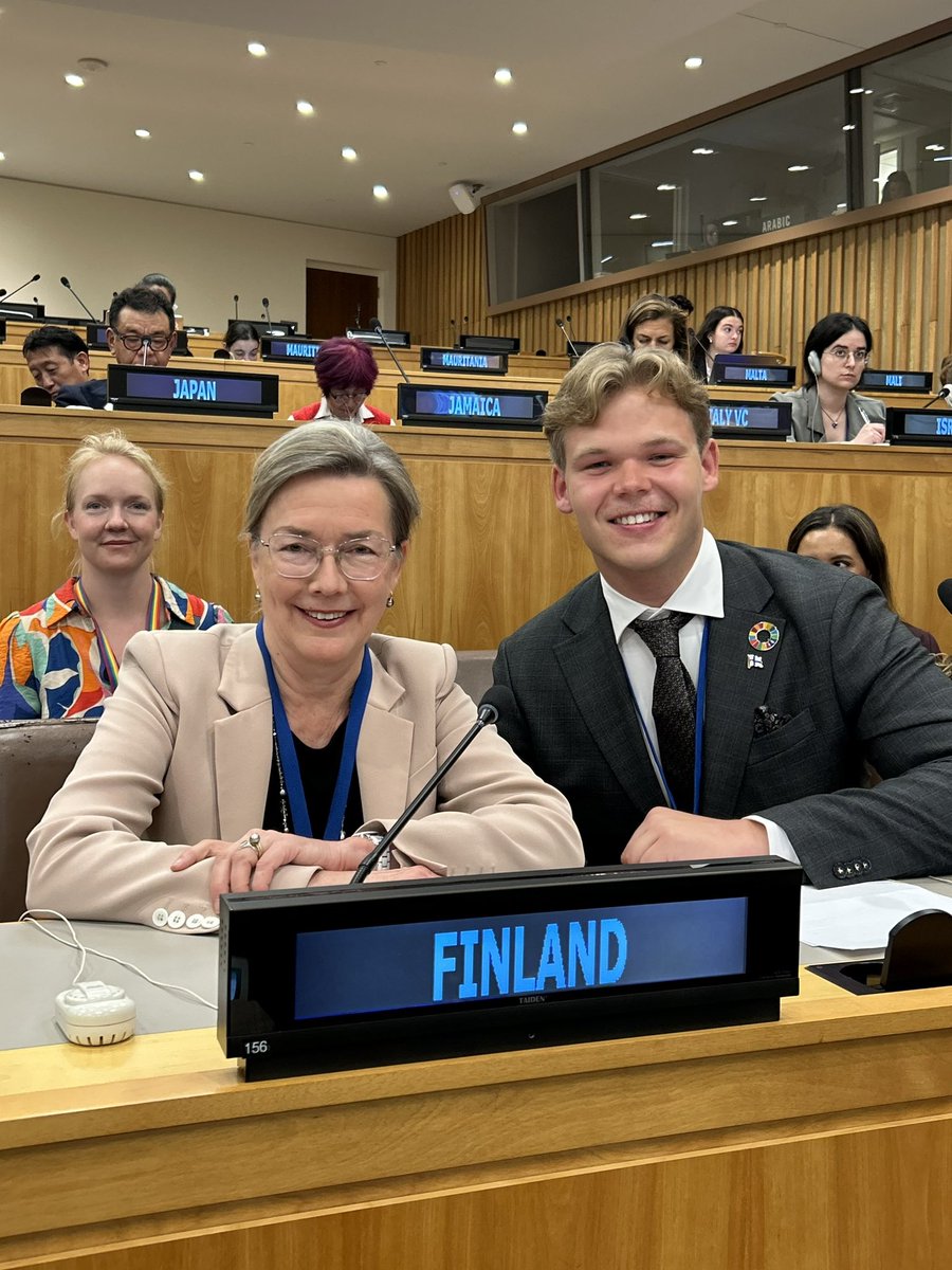 Ambassador Elina Kalkku and 🇫🇮 Youth Delegate Cevor Tikerpuu delivered Finland’s Statement at the Third Committee General Debate. 

”Investing in youth is not charity, but a social, economic and security strategy. It costs less than the price of inequality or war.” <a href="/c_cevor/">Cevor Tikerpuu</a>