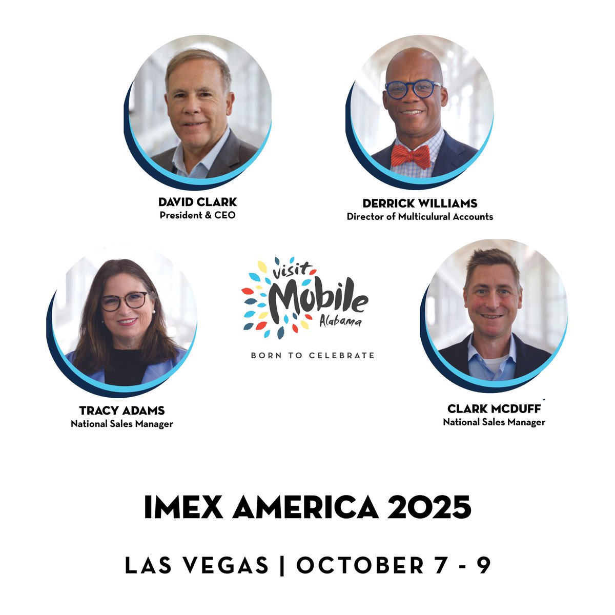 VisitMobileBiz's tweet image. If you&apos;re headed to Las Vegas for @IMEX_Group 2025, don&apos;t gamble on missing these Visit Mobile industry experts! Booth C4464 is where you&apos;ll find your aces. 
♣️ David Clark 
♦️ Derrick Williams 
♠️ Tracy Adams 
♥️ Clark McDuff 

#IMEX2025 #MeetingProfs #EventProfs #TravelProfs