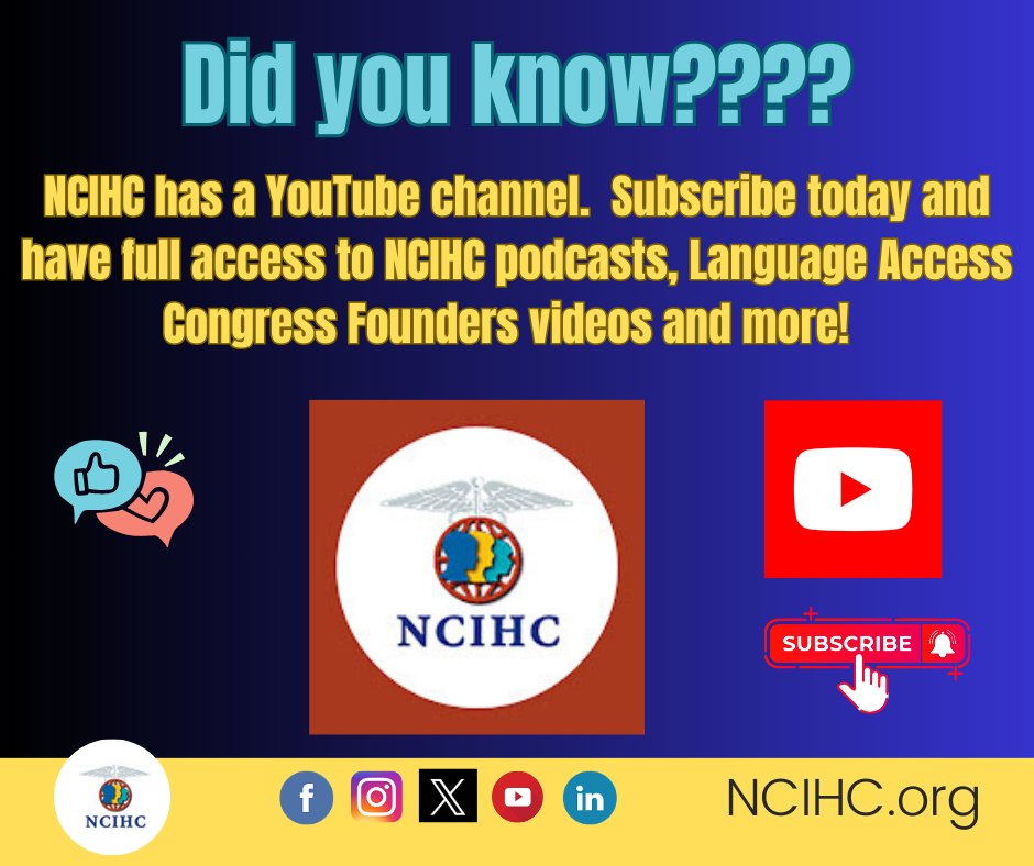 Visit: youtube.com/@NCIHC?si=iK_L…
and subscribe to the NCIHC YouTube channel.