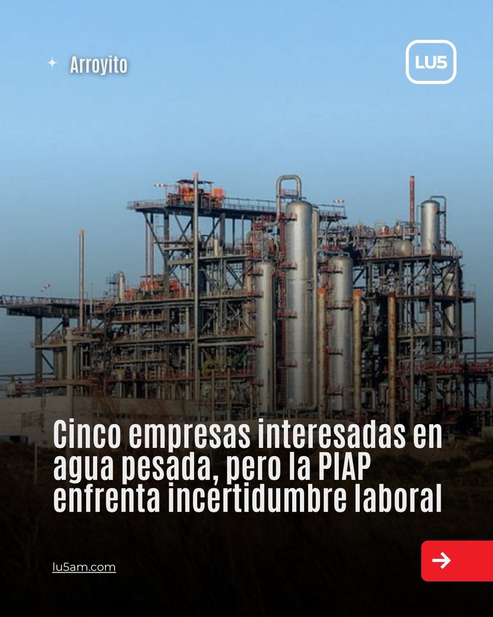 LU5AM600's tweet image. 🚨 La situación de la Planta Industrial de Agua Pesada (#PIAP) continúa complicada, a pesar del anuncio de que cinco empresas respondieron al llamado de #Neuquén para acordar futuras compras de agua pesada.