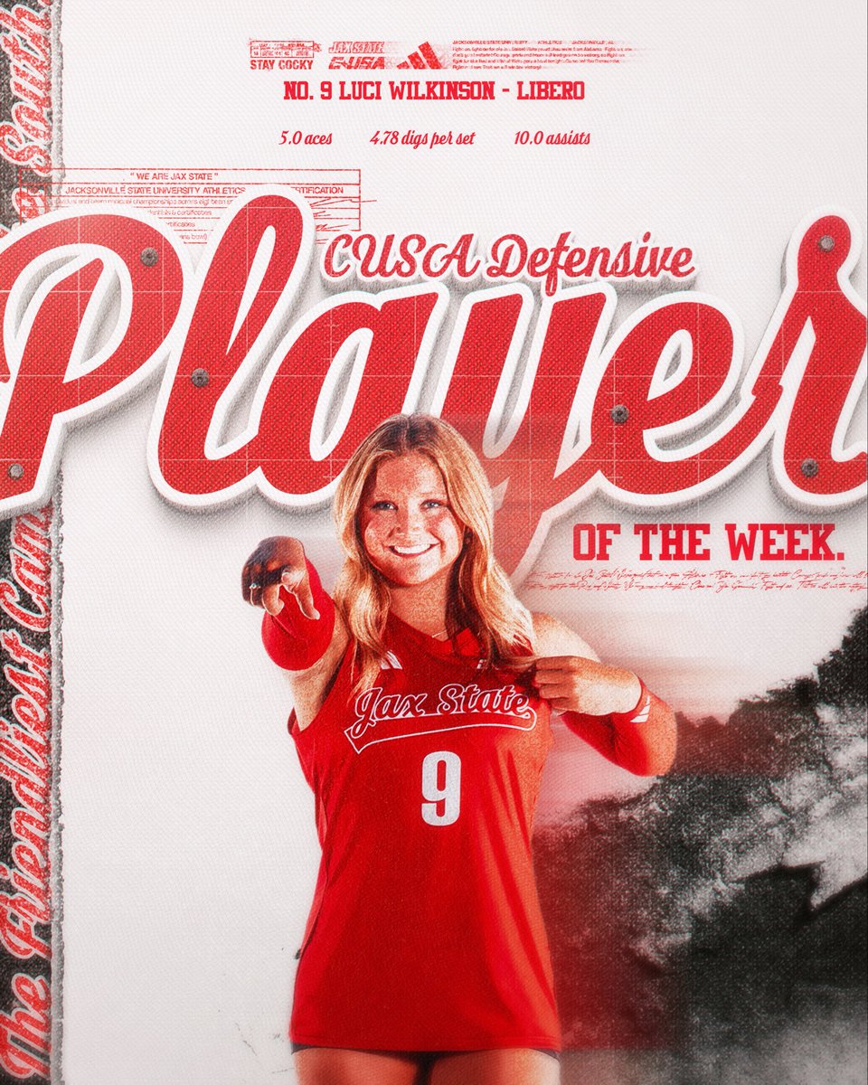 Jacksonville State Volleyball (@jaxstatevb) on Twitter photo Double Trouble โ๏ธ
Luci Wilkinson takes home her second <a href="/ConferenceUSA/">Conference USA</a> Defensive Player of the Week honor this season ๐
๐
#StayCocky๐ | #FearTheBeak๐ Double Trouble โ๏ธ
Luci Wilkinson takes home her second <a href="/ConferenceUSA/">Conference USA</a> Defensive Player of the Week honor this season ๐
๐
#StayCocky๐ | #FearTheBeak๐