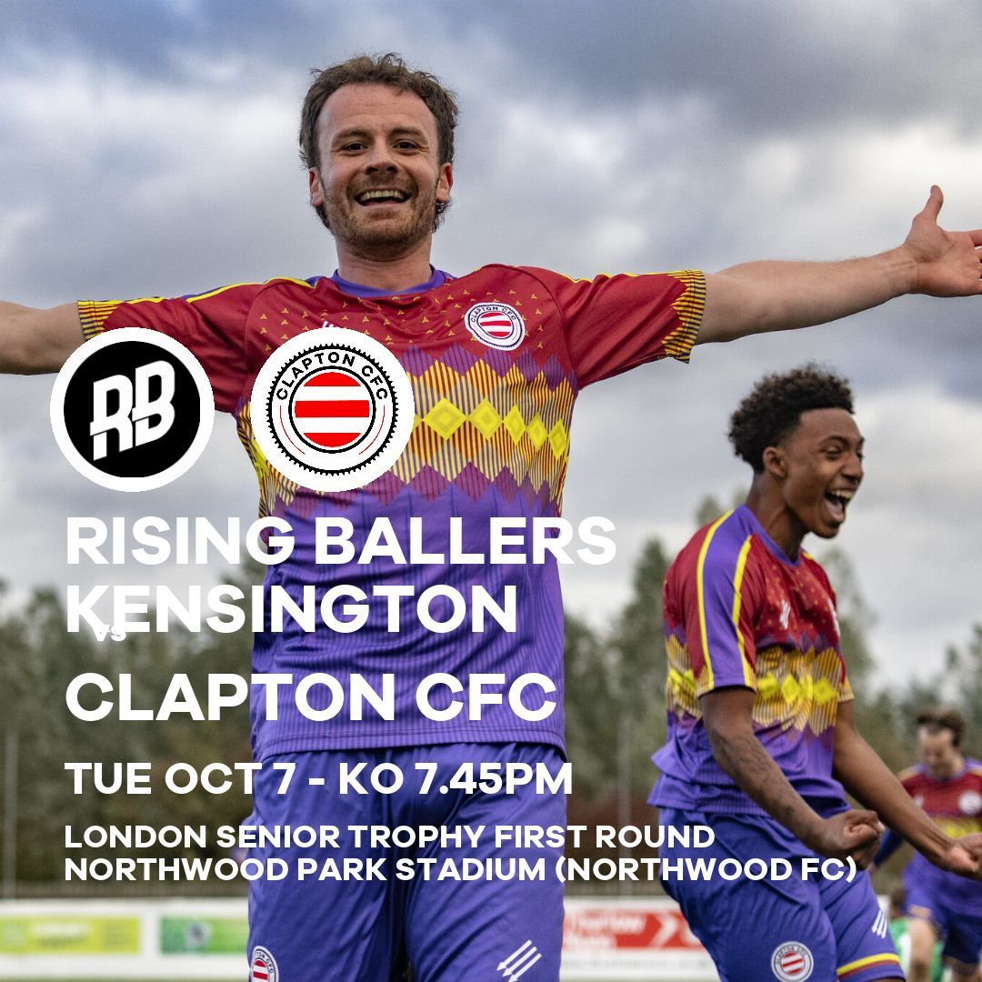 Clapton CFC (@claptoncfc) on Twitter photo β½ Next Men's First Team match β½ 
A rare midweek away day for our debut in this cup away at fellow Step 6 side Rising Ballers Kensington.
π Northwood FC 
π London Senior Trophy first round
π Northwood Hills
ποΈ Β£7 | Β£5 concessions | Β£2 U16 | Free U7 
claptoncfc.co.uk/2025/10/06/mat⦠⽠Next Men's First Team match ⽠
A rare midweek away day for our debut in this cup away at fellow Step 6 side Rising Ballers Kensington.
π Northwood FC 
π London Senior Trophy first round
π Northwood Hills
ποΈ Β£7 | Β£5 concessions | Β£2 U16 | Free U7 
claptoncfc.co.uk/2025/10/06/matβ¦