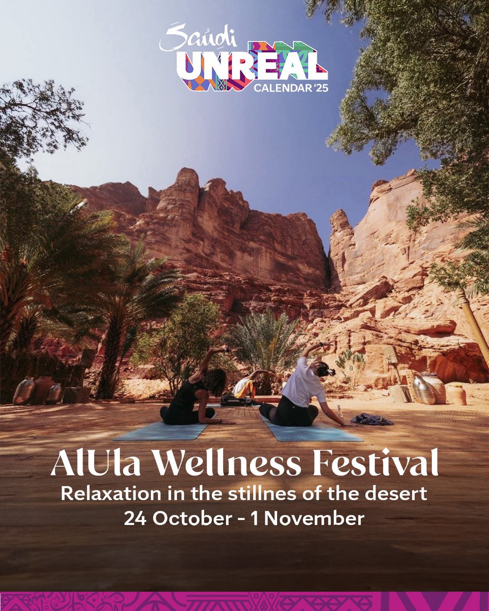 VisitSaudi's tweet image. Reconnect with your inner peace at the AlUla Wellness Festival. 🌿✨
Immerse in sound baths, relaxing, and holistic experiences amidst AlUla’s stunning landscapes.
📍#AlUla
Reserve your spot today and embrace serenity: visitsaudi.com/en/stories/alu…
#StayedForMore #VisitSaudi