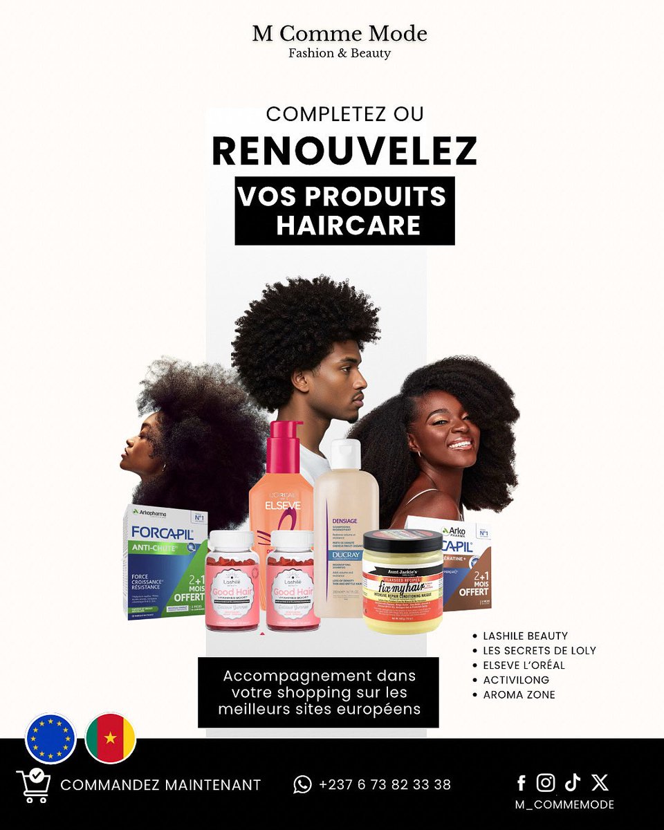 ✨ Vos cheveux aussi méritent ce qu’il y a de mieux.
Avec M Comme Mode, accédez aux marques capillaires européennes qui allient qualité et efficacité.
Que ce soit pour nourrir, réparer ou sublimer vos cheveux, renouvelez votre routine capillaire dès aujourd’hui 🌿.

#MCommeMode