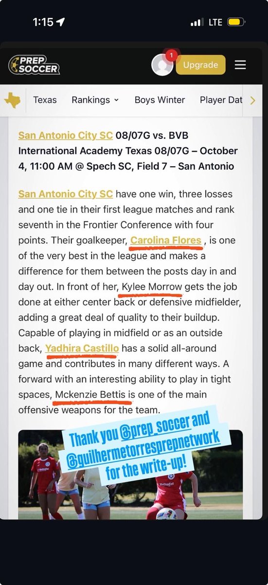 Super thankful to <a href="/grtorres/">Guilherme Torres</a> and <a href="/PrepSoccer/">Prep Soccer ⚽️</a> for recognizing me in this article. Looking forward to a great season with <a href="/SACity0708GA/">SA City 07/08 GA</a>.

<a href="/sacitysc/">San Antonio City Soccer Club</a> <a href="/jgrimleysoccer/">Jane Grimley-Gunn</a> <a href="/CoachGeorge23/">Coach George</a> <a href="/soccerislife621/">Roberto Del Toro (Coach Beto)</a> <a href="/6a_28/">SA High School & Club Soccer</a> <a href="/soccer_warren/">Warren Girls Soccer</a> 

#SACityProud