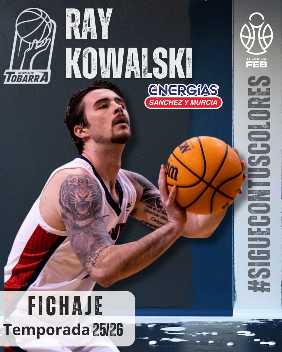 🔵 Ray Kowalski es nuevo jugador del Tobarra CB 🔵

🎯 El alero norteamericano de 28 años aportará su versatilidad en la pista para ayudar en ataque y defensa 

🏀 Tras su debut en la primera jornada el objetivo es seguir mejorando para colaborar con el equipo