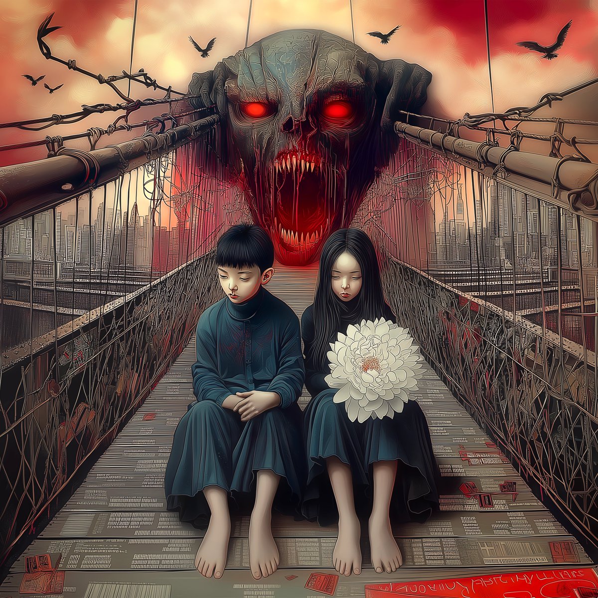 Tonight, as the city holds its breath, 
I let my art cross into the unknown. 
Every bridge, every shadow, 
every secret remembers its ghosts.

Good night, dreamers. 🌃❤️💫
#DuckylemonArt

🔗Link