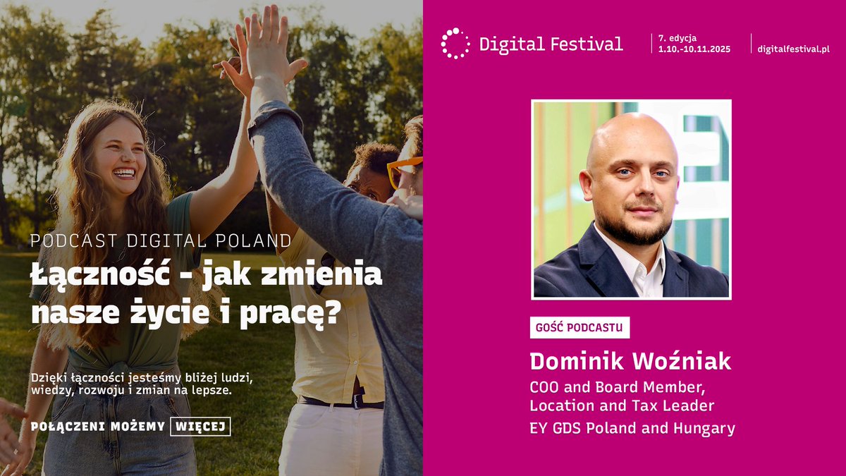 Zapraszamy do  posłuchania pierwszego odcinka z serii rozmów wokół raportu „Technologia  w służbie społeczeństwu. Czy Polacy zostaną społeczeństwem 5.0? Edycja  2025”

Rozmowy prowadzi <a href="/piotrmiecz/">Piotr Mieczkowski TMT</a>, a gościem jest Dominik Woźniak z EY GDS Poland &amp; Hungary

digitalfestival.pl/rozmowa-digita…