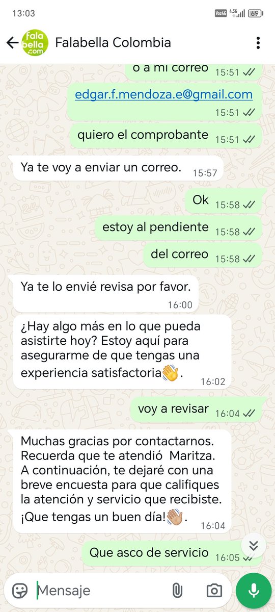 EDGUIRS's tweet photo. Otra prueba de que los asesores de @Falabella_co evaden su responsabilidad, me cortan la. conversación la mayoría de veces como lo hizo la asesors Maritza, @sicsuper esta es la actitud de una entidad honesta? #estafa #ladrones #engaño #robo #hurto https://t.co/kmW1rDFvI0