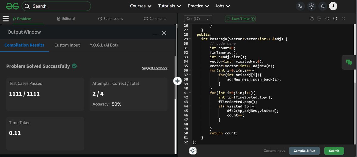 Juicy____1's tweet photo. ✨ Day 3 of #100DaysOfDSAwithJuicy_2
🧠Algo: Kosaraju's Algorithm
👉Steps:
1. Sort vertices according to finishing time.
2. Reverse the edges
3. Do DFS.
#100DaysOfCode #DSA #LeetCode #gfgs https://t.co/KV7W5Le3rB