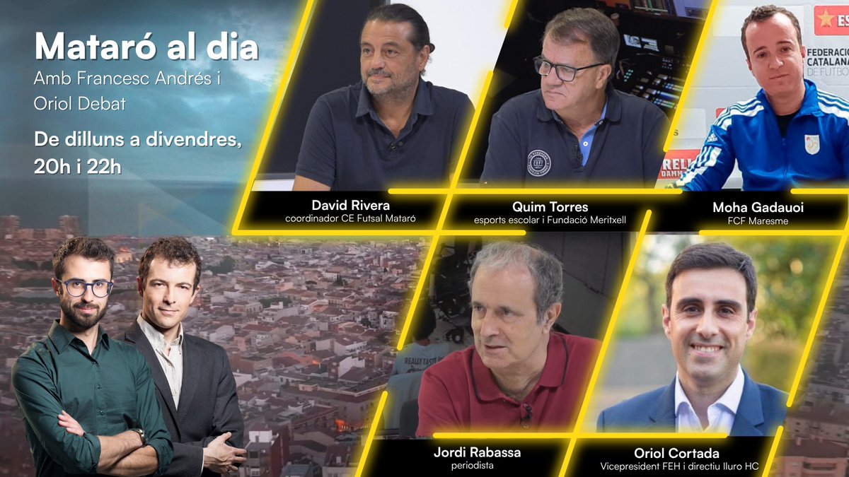 tvmataró (@tvmataro) on Twitter photo 📺 Aquesta nit al #Mataró al dia, tertúlia d'anàlisi esportiva
🔸 Bon moment del <a href="/Futsal_Mataro/">CE Futsal Mataró</a>
🔸 Bon futbol dels principals equips del #Maresme
🔸 L'<a href="/IRONMANtri/">IRONMAN Triathlon</a> Calella 2025, referent europeu 📺 Aquesta nit al #Mataró al dia, tertúlia d'anàlisi esportiva
🔸 Bon moment del <a href="/Futsal_Mataro/">CE Futsal Mataró</a>
🔸 Bon futbol dels principals equips del #Maresme
🔸 L'<a href="/IRONMANtri/">IRONMAN Triathlon</a> Calella 2025, referent europeu