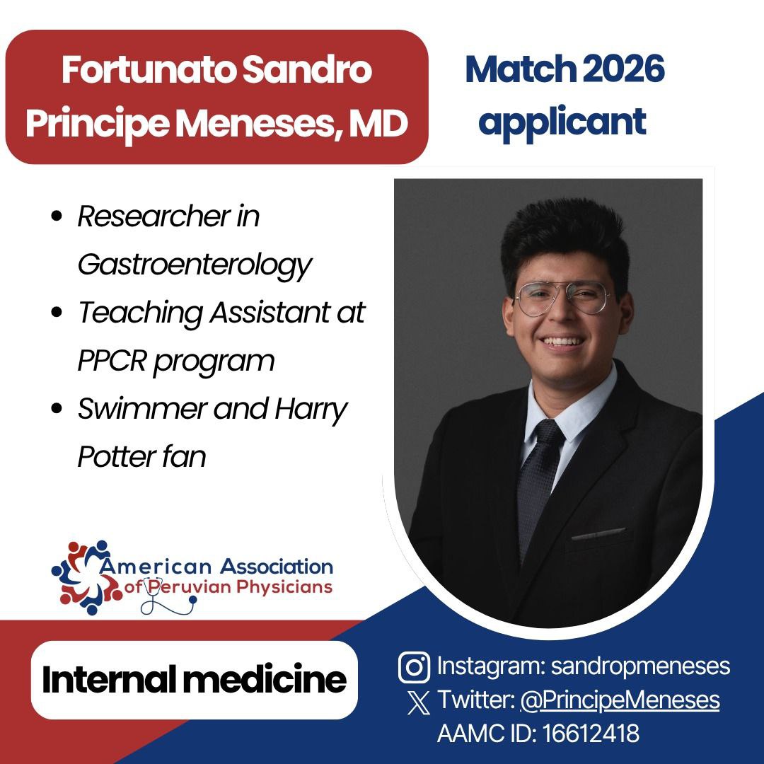 📣Meet our #Match2026 applicants!

We are proud to introduce Dr. Fortunato Sandro Principe Meneses who is applying to Internal Medicine. He is part of our AAPP community, and we wish him the very best in this exciting journey towards residency! 

#internalmedicine #match2026