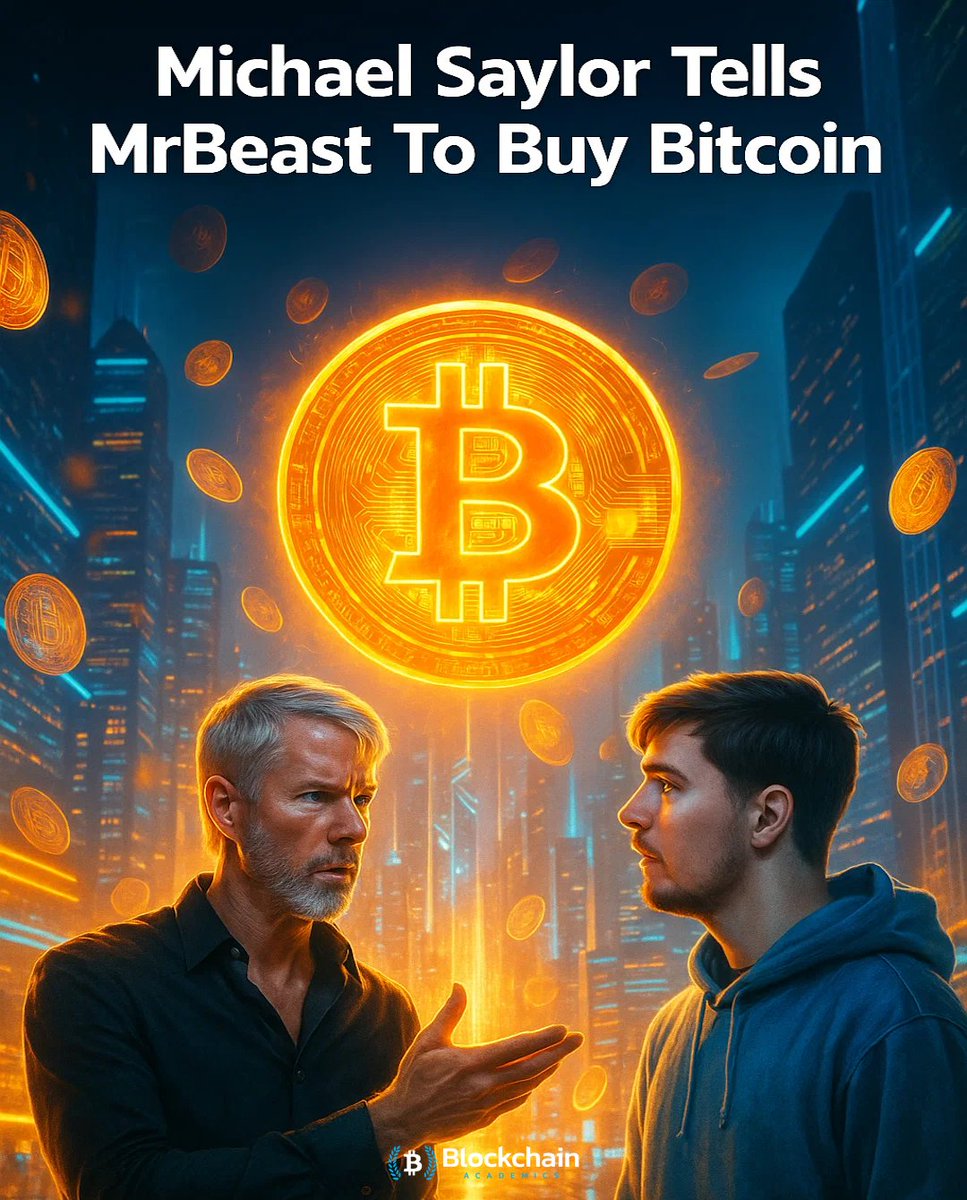 🚨 Michael Saylor Tells Mr Beast To Buy Bitcoin @saylor urged @MrBeast to buy  Bitcoin, calling it the ultimate hedge as AI reshapes the economy. 💰 His  BTC stash is now worth