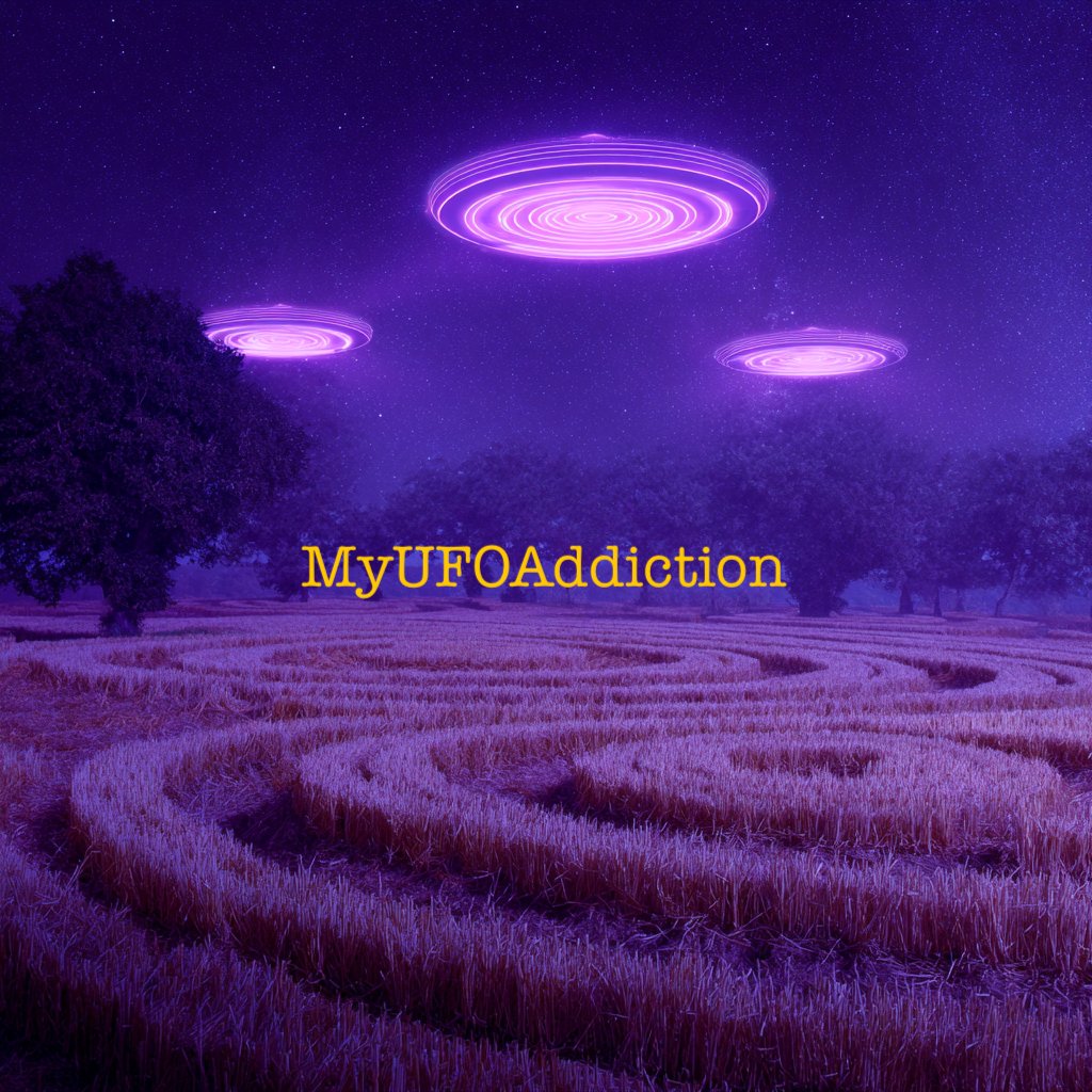 myufoaddiction's tweet image. MYUFOAddiction, My UFO Art Purple UFOs Over Crop Circles.