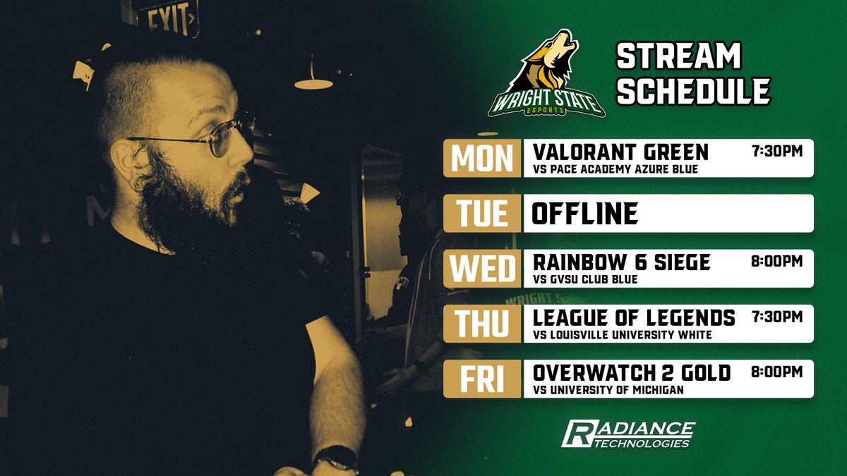 WrightEsports's tweet image. Another week of WSU Esports is here!
Check out our games streamed LIVE on Twitch! (link below)
